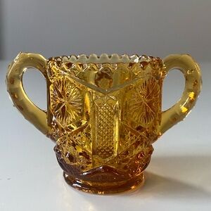 Antique Imperial Pressed Glass Amber Spooner - Royalty / Imperial Crown Pattern